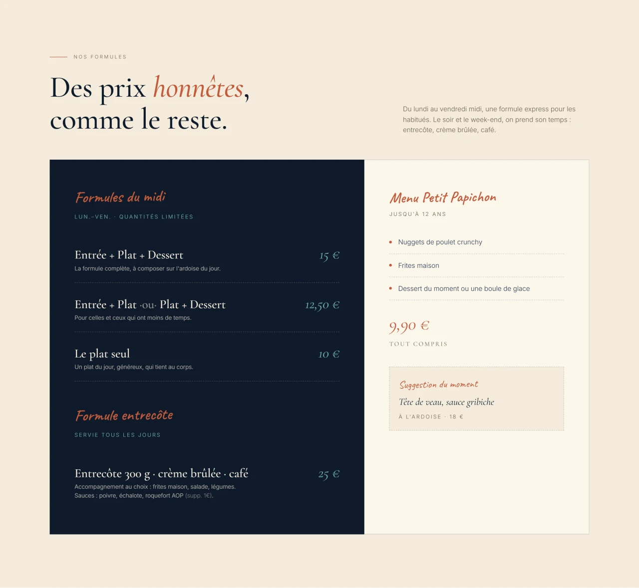 04 · Les formules · Menus et tarifs