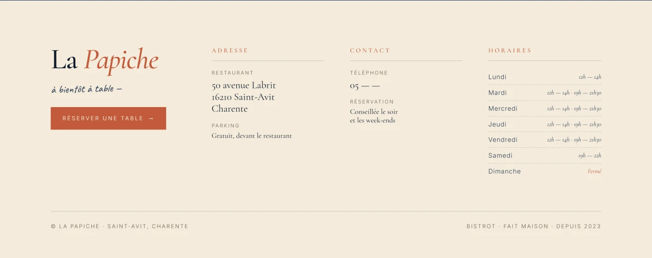 06 · Contact · Horaires et coordonnées